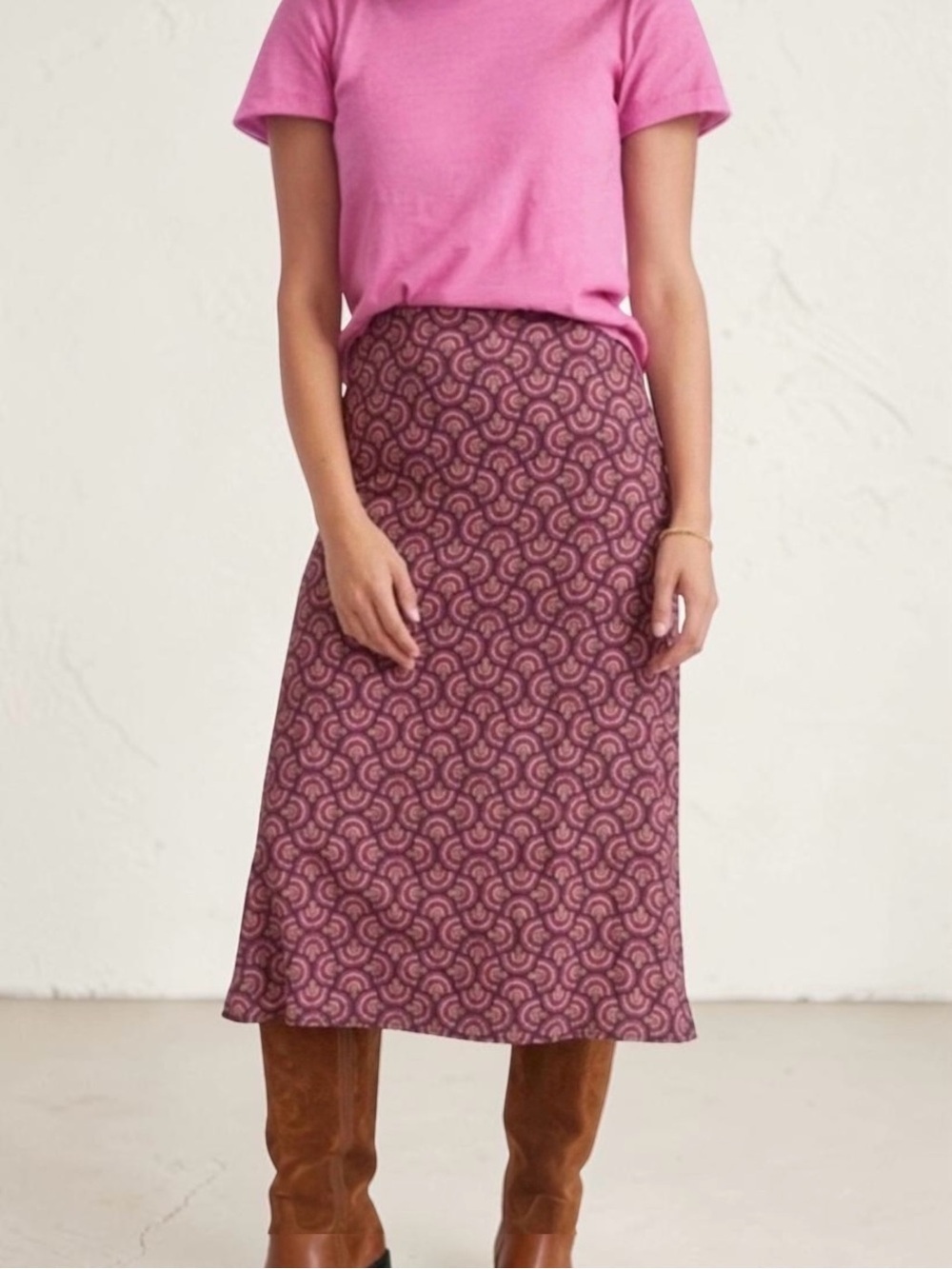 Marine Layer Ryan Midi Slip Skirt Fan Block Print Pink Geometric 12 Lightweight